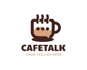 Coffee Cup with Chat Icon Outline Logo, coffee talk logo