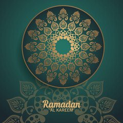 Ramadan Kareem Design Template Banner with Elegant Style Floral Gold Color