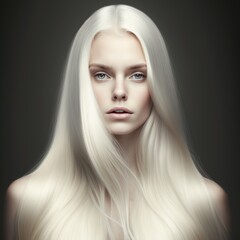 girl with hair coloring in ultra blond. Fashion, cosmetics and makeup. generation al