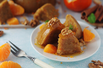 Mandarin halva dessert, traditional Greek dessert