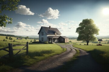 photo of A serene image of the countryside featuring rolling hills and fields of crops  - generative ai