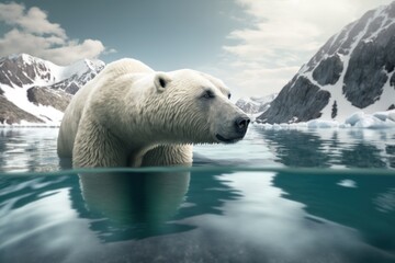 Obraz na płótnie Canvas Polar bear swimming in icy waters in Antarctica. Generative AI