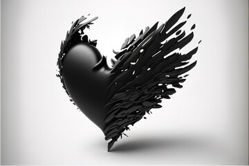 black heart with wings isolated on white. Illustration of a broken heart flying - obrazy, fototapety, plakaty