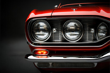 Obraz na płótnie Canvas Classic red muscle car front headlight