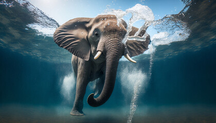 Elephant Jumping in a Crystal Clear Water - Generative AI