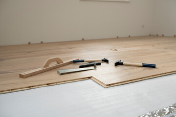 parquet floor laying in a new room, loft, new house