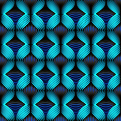 Seamless neon blue optical illusion woven pattern vector