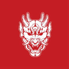 Japanese Demon Oni Mask Logo Design vector illustration	