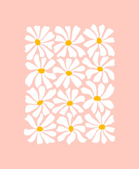 Naklejka premium Groovy daisy flowers pattern. Minimalistic illustration of chamomile flowers in trendy Matisse style. Botanical abstract art poster.