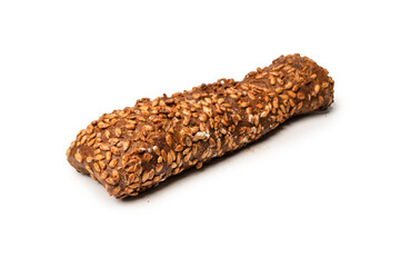 Loaf of bread with sunflower seeds isolated on a white background.