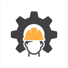 Safety worker icon. Industrial worker icon. Construction Safety icon vector. Man and gear icon. Vector illustration