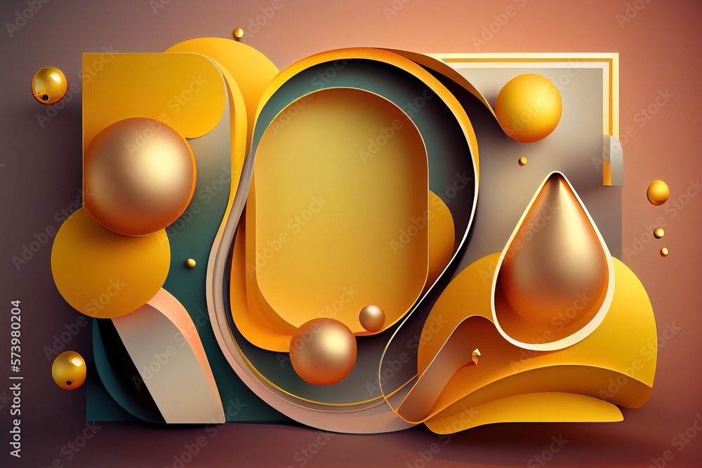 Fototapete a yellow abstract artwork piece with a brown background and a white frame with a drop of liquid colo