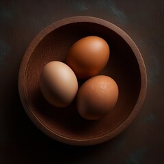 Three chicken eggs in a bowl with it Generative AI