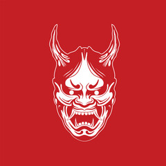 Japanese Demon Oni Mask Logo Design vector illustration	