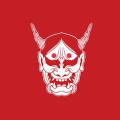 Japanese Demon Oni Mask Logo Design vector illustration	