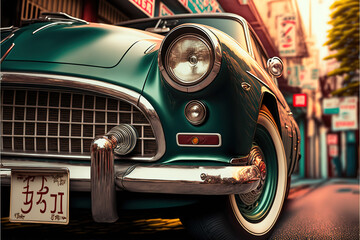 Closeup of retro car with lighting atmosphere