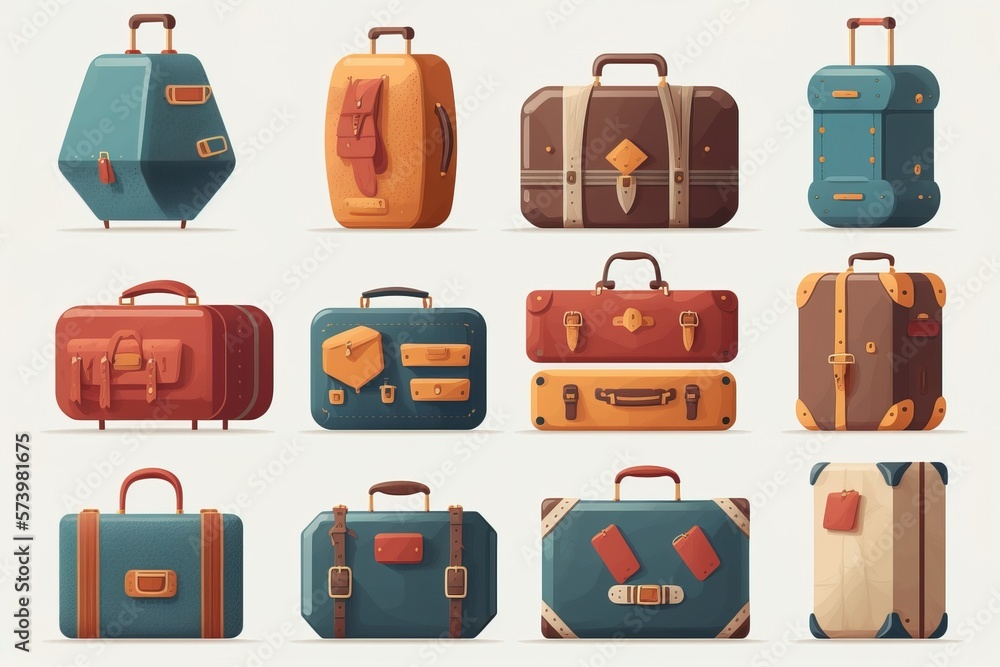 Aufkleber a set of different types of suitcases on a white background each with a different color colorful fla
