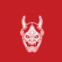 Japanese Demon Oni Mask Logo Design vector illustration	