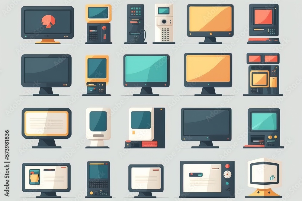 Poster a set of different types of electronic devices and devices on a gray background illustration by mich