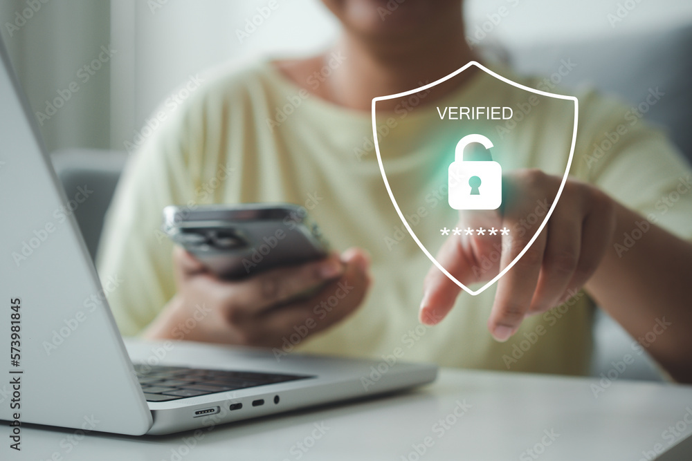 Wall mural devices password protection to verify user before connect to internet. password verification concept