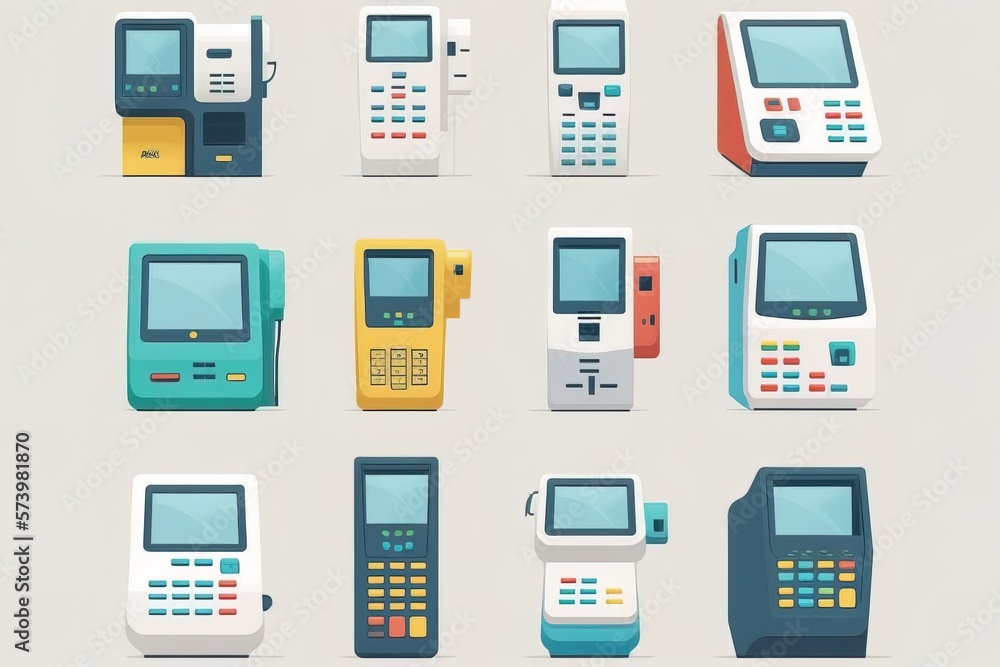 Poster a set of different types of electronic devices on a gray background with a shadow of the phone smoot