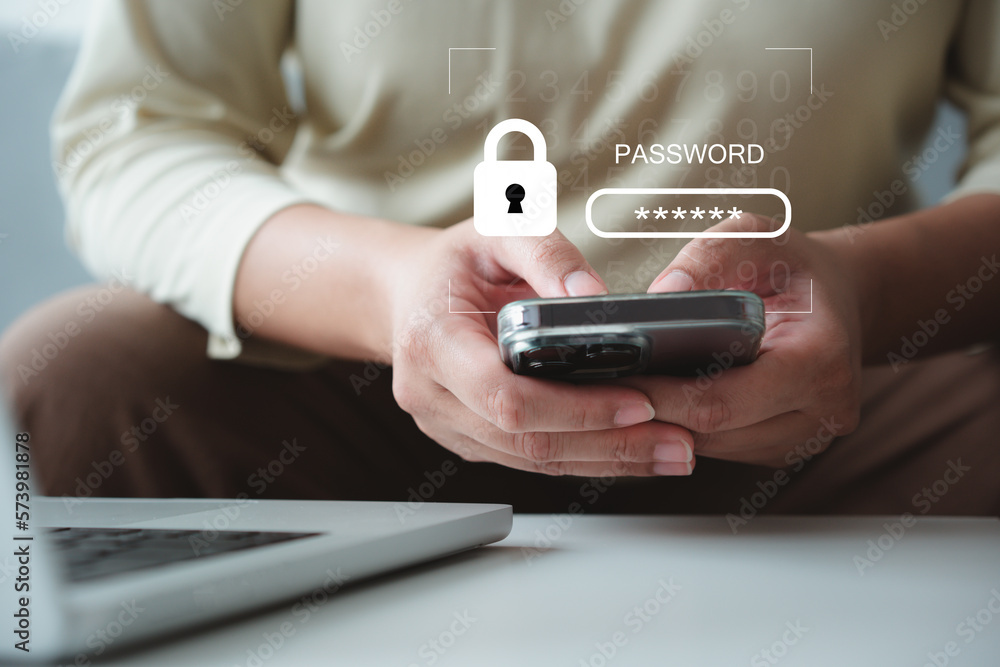 Wall mural devices password protection to verify user before connect to internet. password verification concept