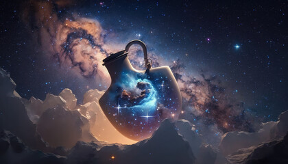 Obraz na płótnie Canvas Astrology in Space, Aquarius Zodiac Sign in space with nebulas and stars, Generative AI