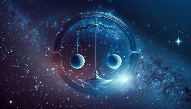 Astrology in Space, Libra Zodiac Sign in space with nebulas and stars, Generative AI