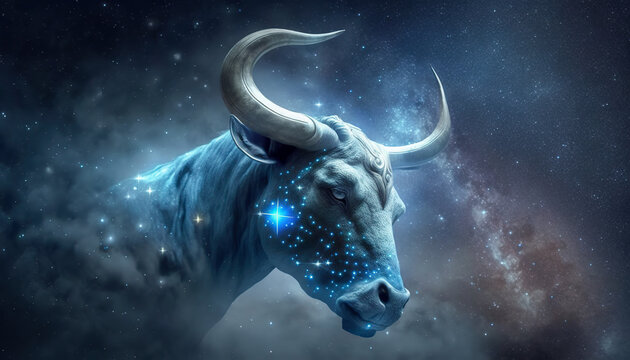 Astrology in Space, Taurus Zodiac Sign in space with nebulas and stars, Generative AI