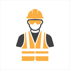 Construction Worker Icon vector. Safety icon Avatar With safety helmet and safety vest and safety glasses. Builder man in a helmet icon. vector illustration