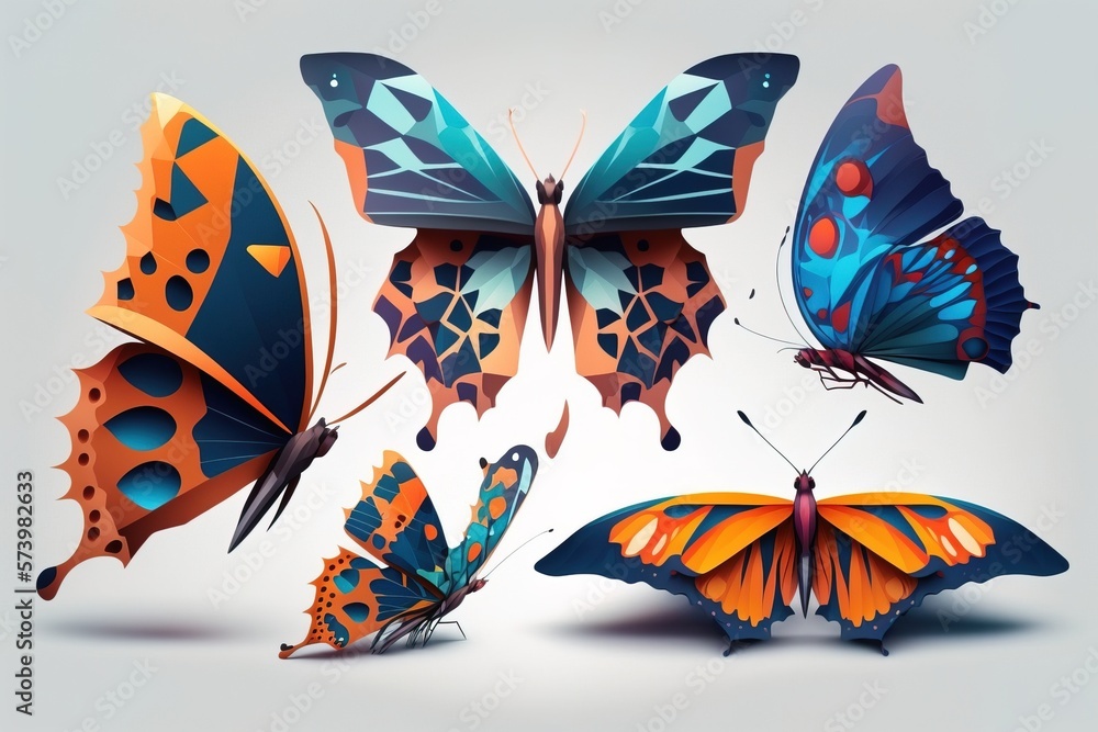 Poster a group of butterflies flying in the air with different colors and shapes on their wings colorful fl