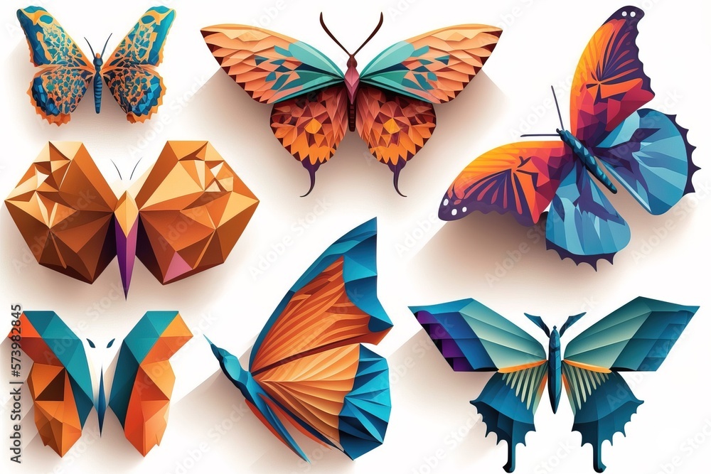 Poster a set of colorful butterflies with different shapes and colors on them all of which are different co