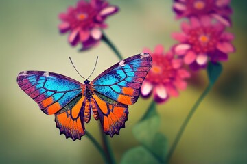 Naklejka na ściany i meble colorful butterfly on a bouquet of flowers
