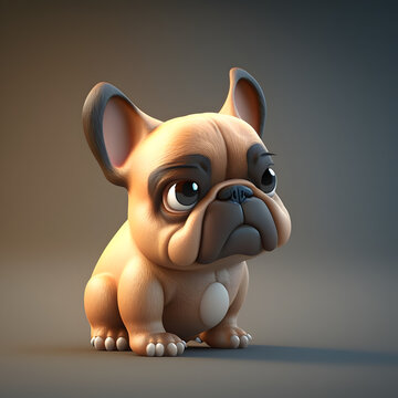 Cute French Bulldog Cartoon Character 3D Rendered