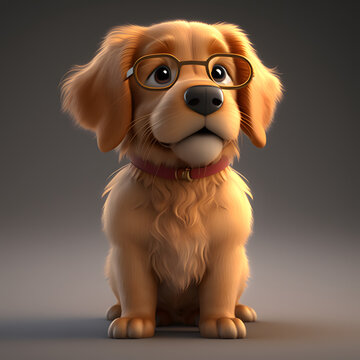 Cute Cartoon Golden Retriever Character 3D Rendered