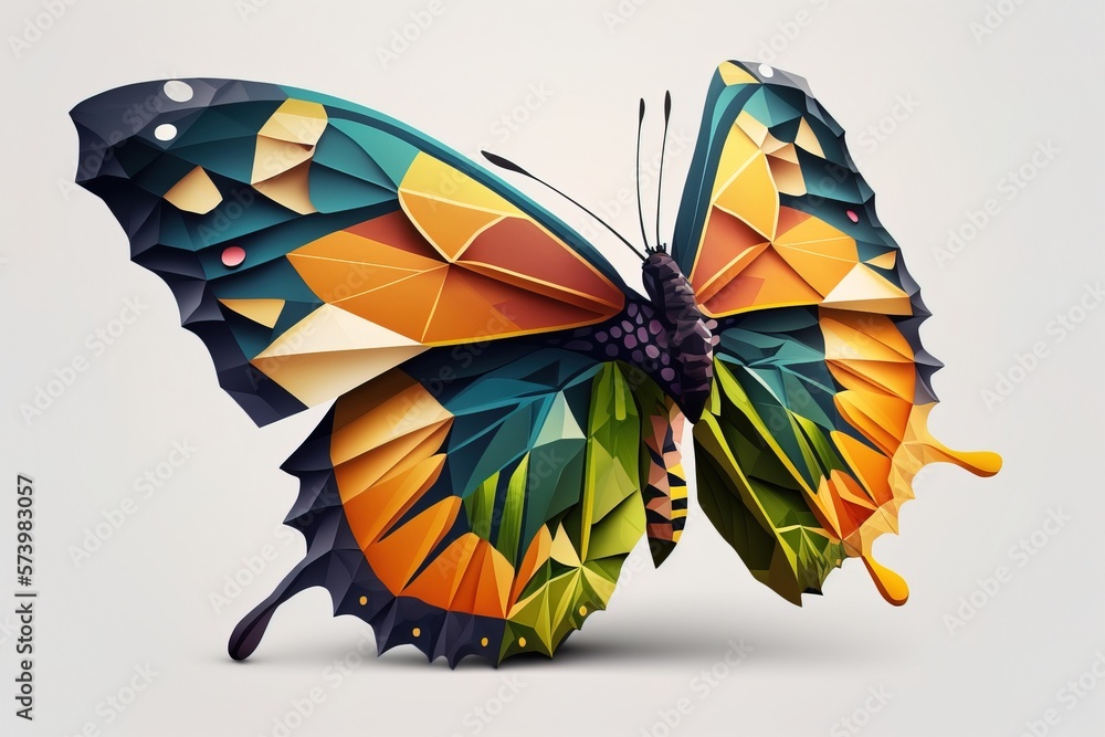 Poster a colorful butterfly with a white background and a gray background with a white background and a whi