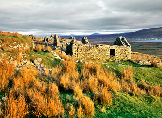 Slievemore on Achill Island, County Mayo, Ireland. Slievemore village ruins deserted in the years...