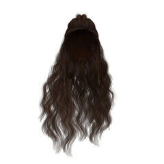 Long hair high fantasy isolated 3d render brunette brown