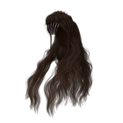 Long hair high fantasy isolated 3d render brunette brown