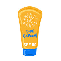 Sunscreen tube. Sun protection cosmetics. Beauty and health care concept. Hand drawn vector illustration