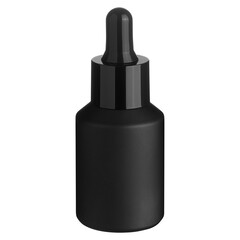 Luxury black matte bottle mockup with glossy dropper pipette for facial serum or organic oil on isolated background