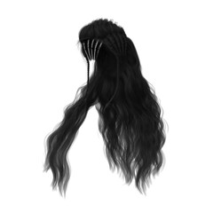 Long hair high fantasy isolated 3d render black hair dark