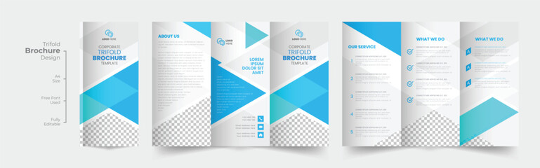 Modern business trifold brochure design template, Professional business three fold flyer template, Simple and minimalist promotion layout