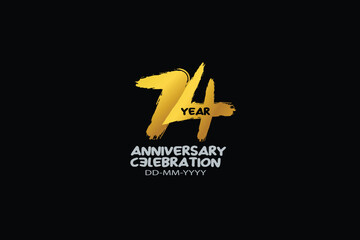 74th, 74 years, 74 year anniversary celebration abstract style logotype. anniversary with gold color isolated on black background, vector design for celebration vector