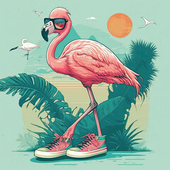 illustration of a flamingo - obrazy, fototapety, plakaty