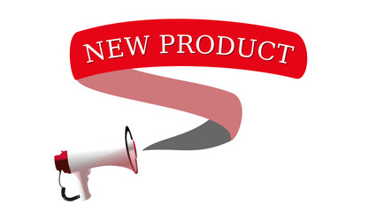 megaphone with new product . Loudspeaker. Banner for business, marketing and advertising. Vector illustration.