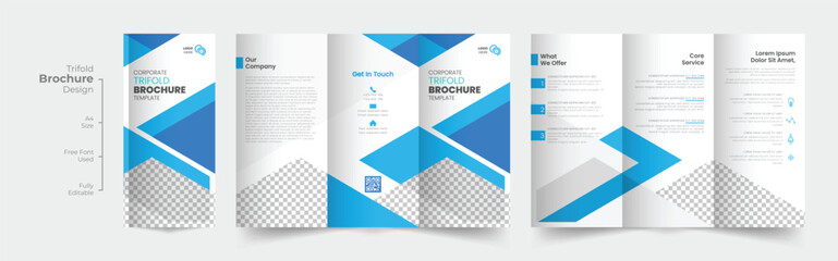 Corporate modern business trifold brochure design template, Professional business three fold flyer template, Simple and minimalist promotion layout