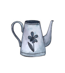 Vintage watering can, watercolor illustration isolated on a white background illustration