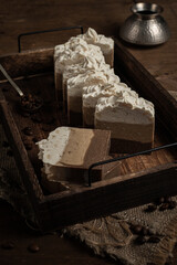 photos of handmade natural soap with cappuccino flavor