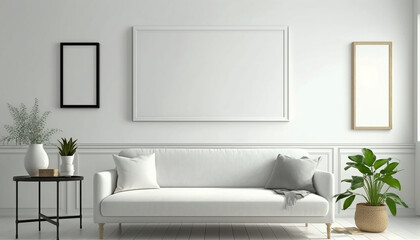 Obraz na płótnie Canvas mockup poster frame in modern interior background, living room, Scandinavian style, Generative ai